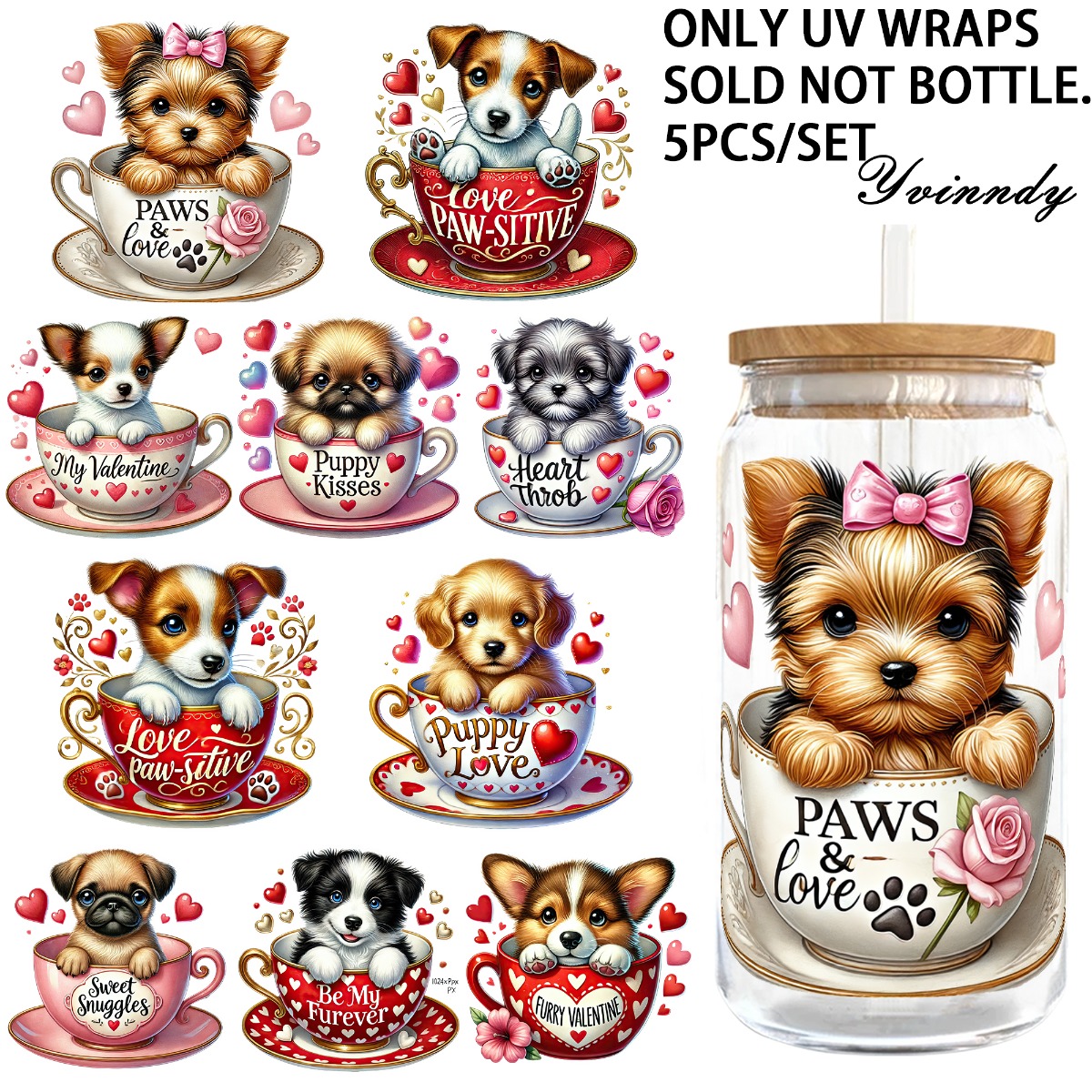 5Pcs/Set Valentines Puppy 16OZ - Rdta Tank Glass review and price