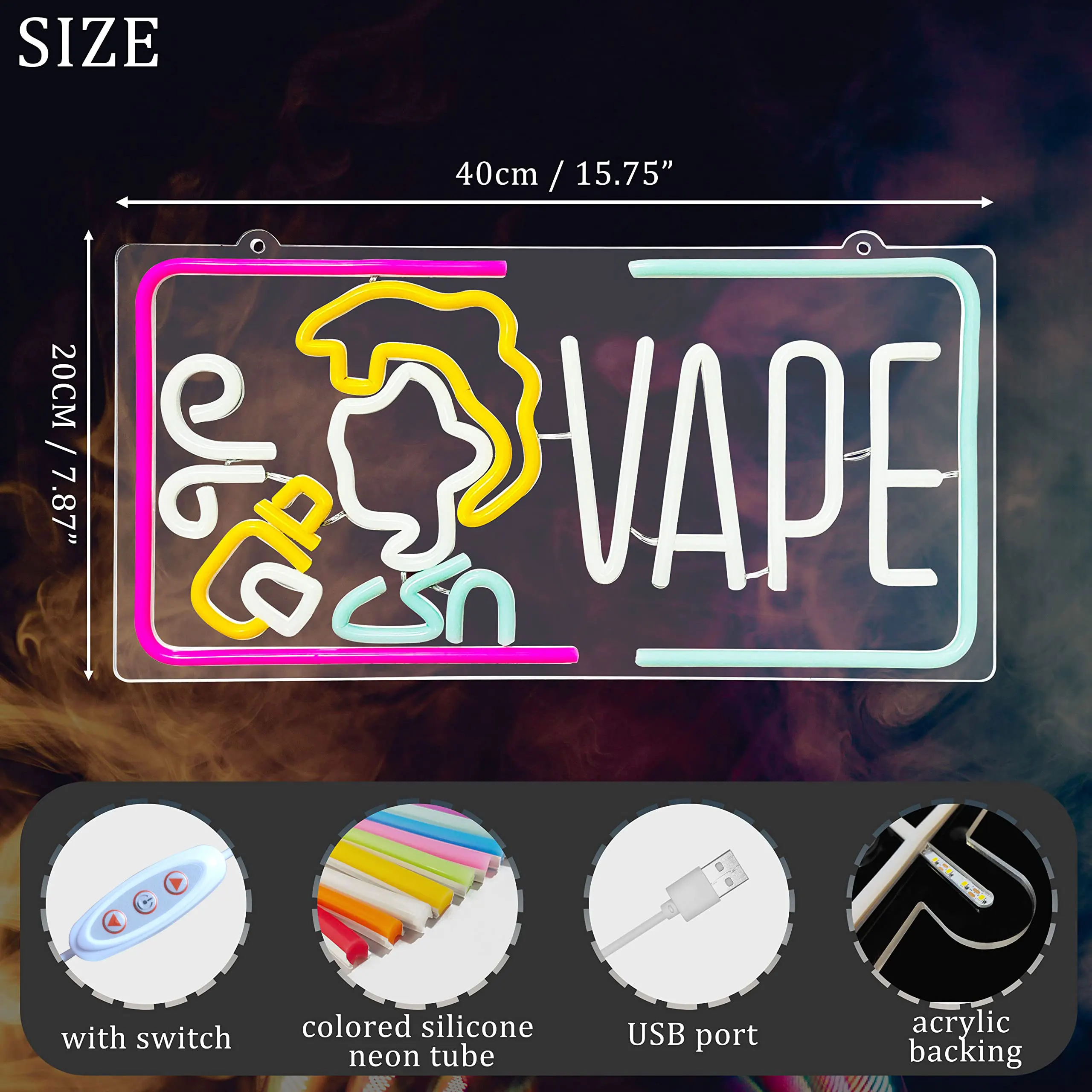 Vape Neon Sign Dimmable Smoke  - Vaping Store review and price